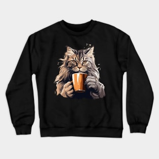 Maine Coon Cat Drinking Coffee Crewneck Sweatshirt